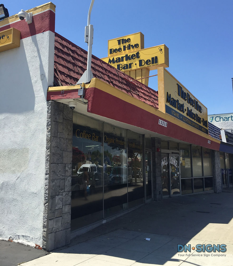 These are the eye-catching illuminated storefront signs we fabricated and installed for The Bee Hive in Whittier, California. DN Signs is a full service sign company in Southern California, based in Sunny Signal Hill, Long Beach and serving the greater Los Angeles area and beyond.