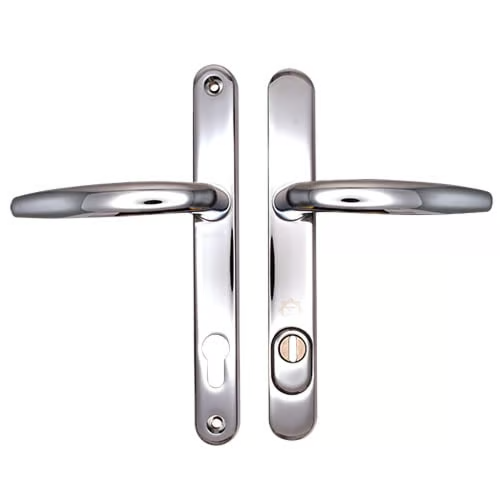 Chrome 2-star high-security door handles installed by NSH Locksmiths in Walsall