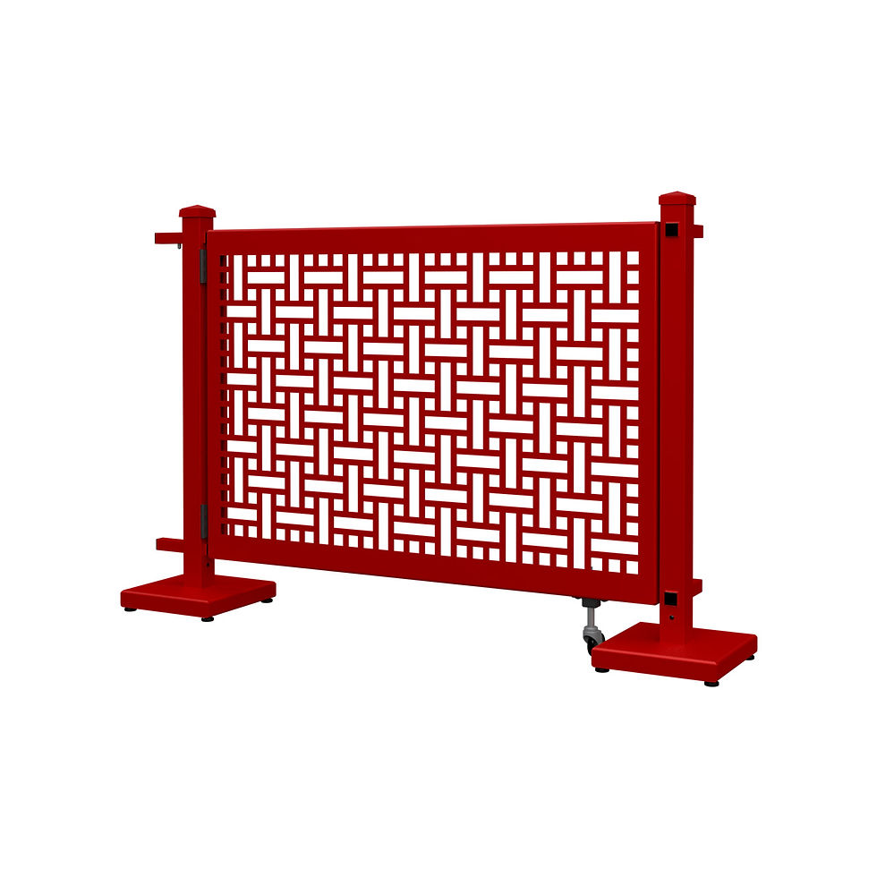 Thumbnail: Red decorative privacy screen with intricate patterns against a white backdrop.