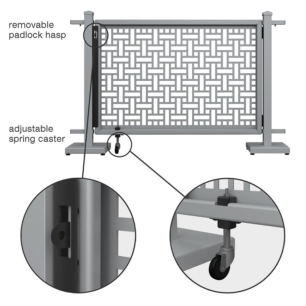 Thumbnail: Detailed view of a removable padlock hasp and adjustable spring caster. SelectSpace.