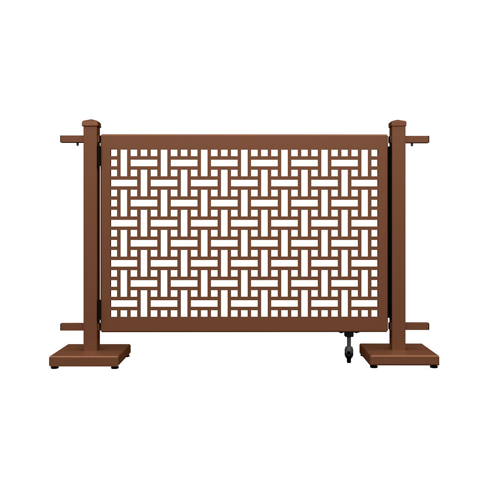 Thumbnail: Brown wooden screen with a woven pattern, Free Standing, for privacy outdoors.