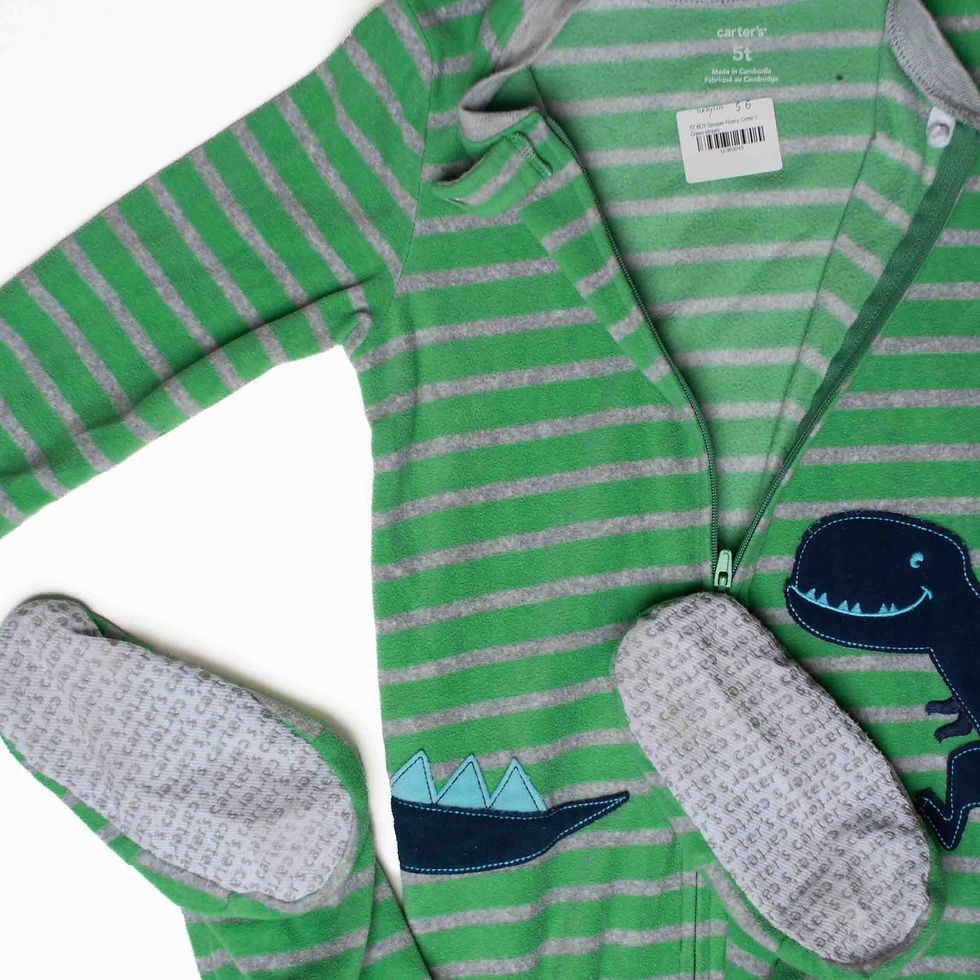 Thumbnail: 5T BOY Sleeper Fleece Carter's Green stripes