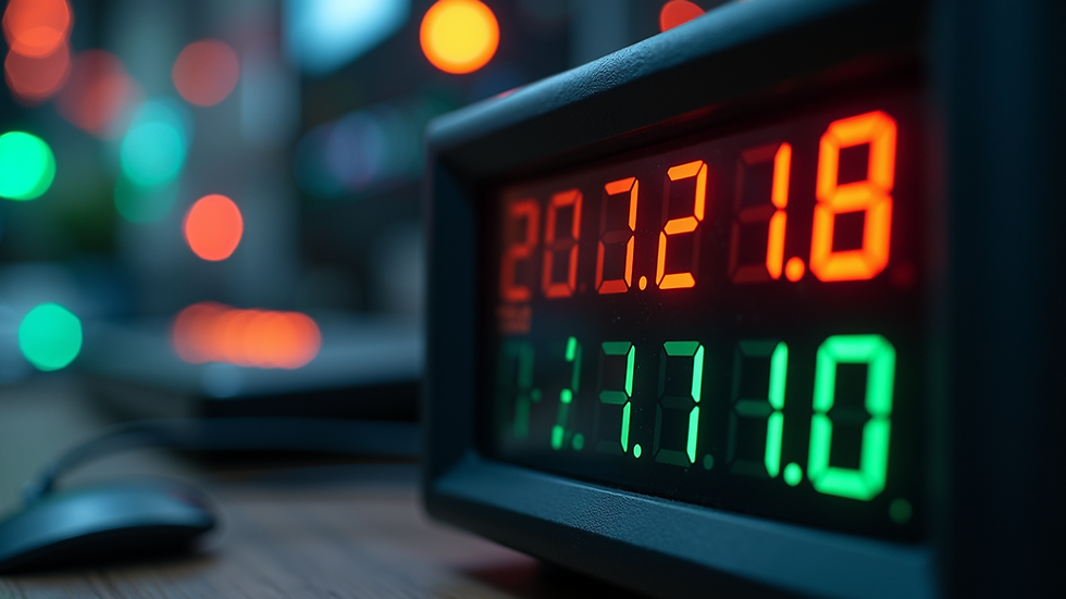 Close-up view of a digital power calculator displaying voltage and current inputs