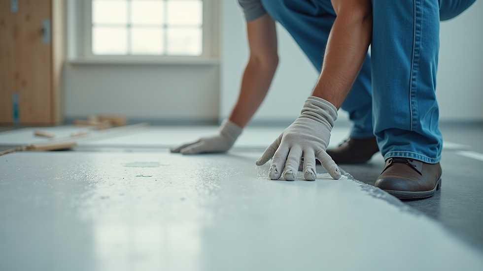 Close-up view of a painter preparing a commercial building surface for painting