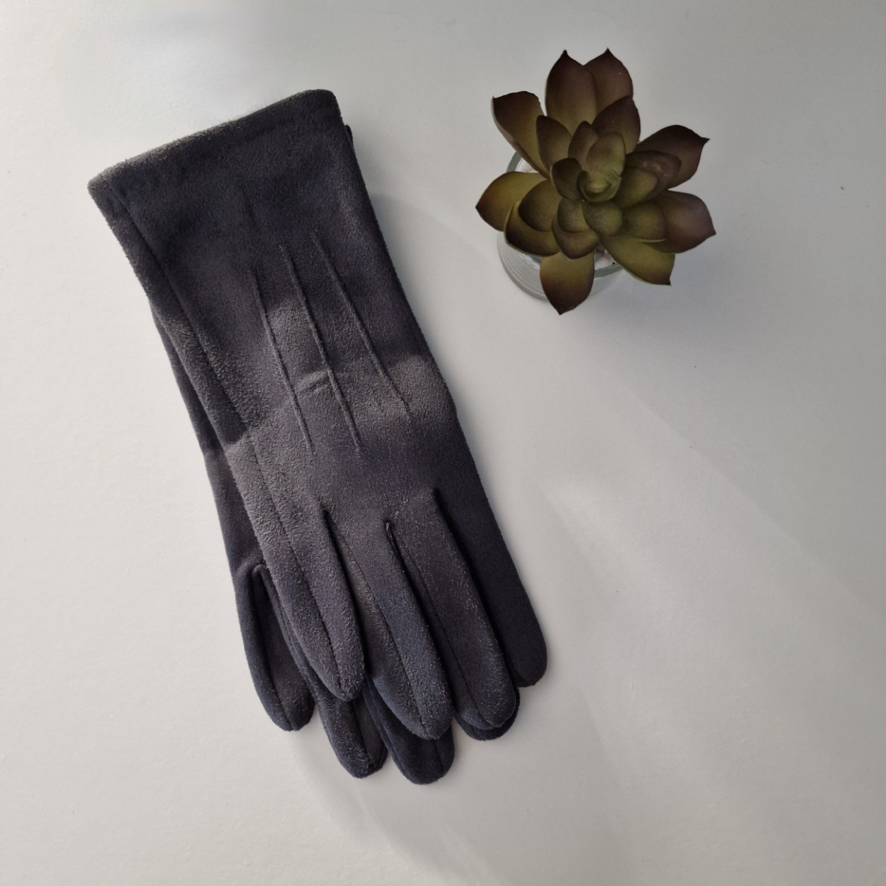 Grey suede gloves
