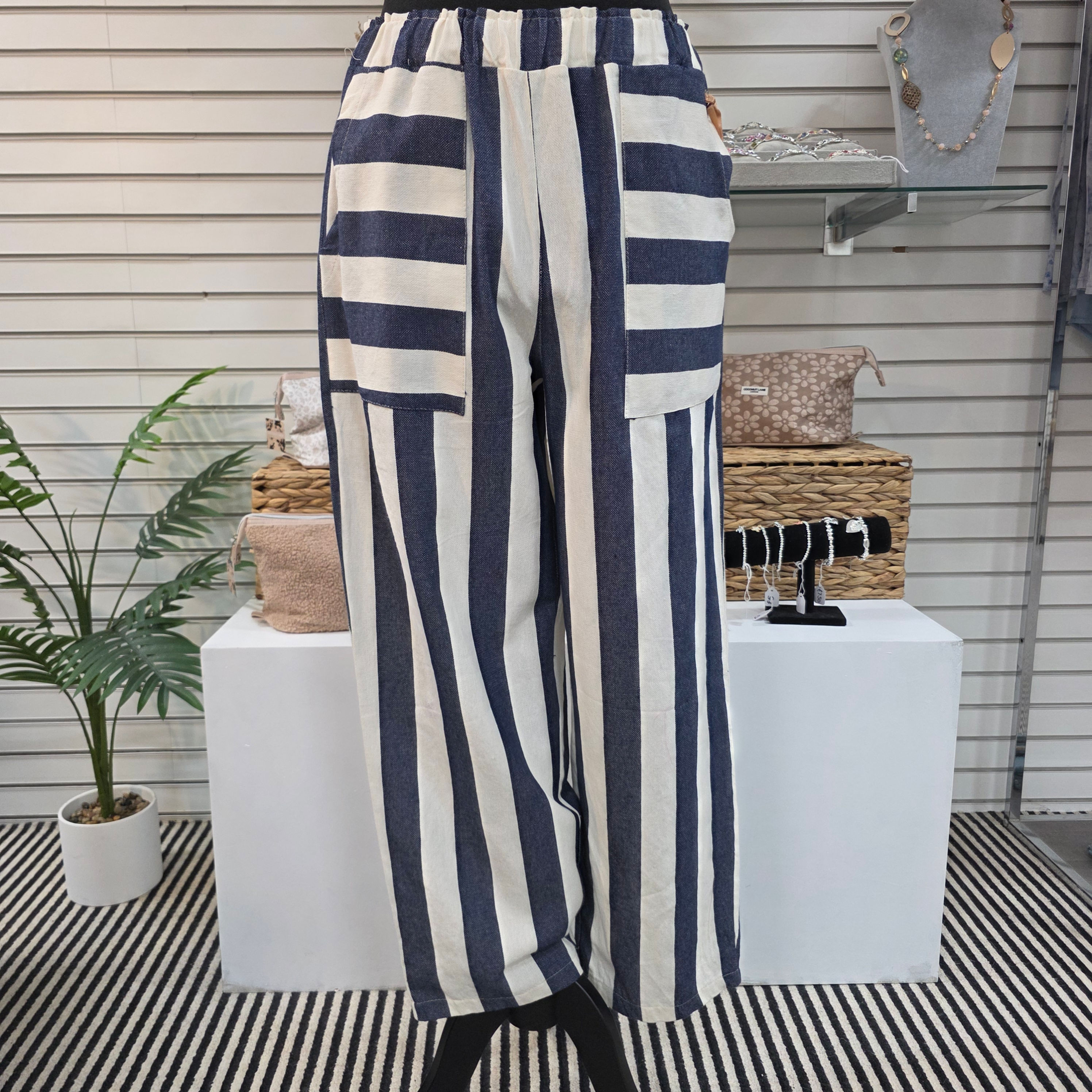 Navy Striped Trousers
