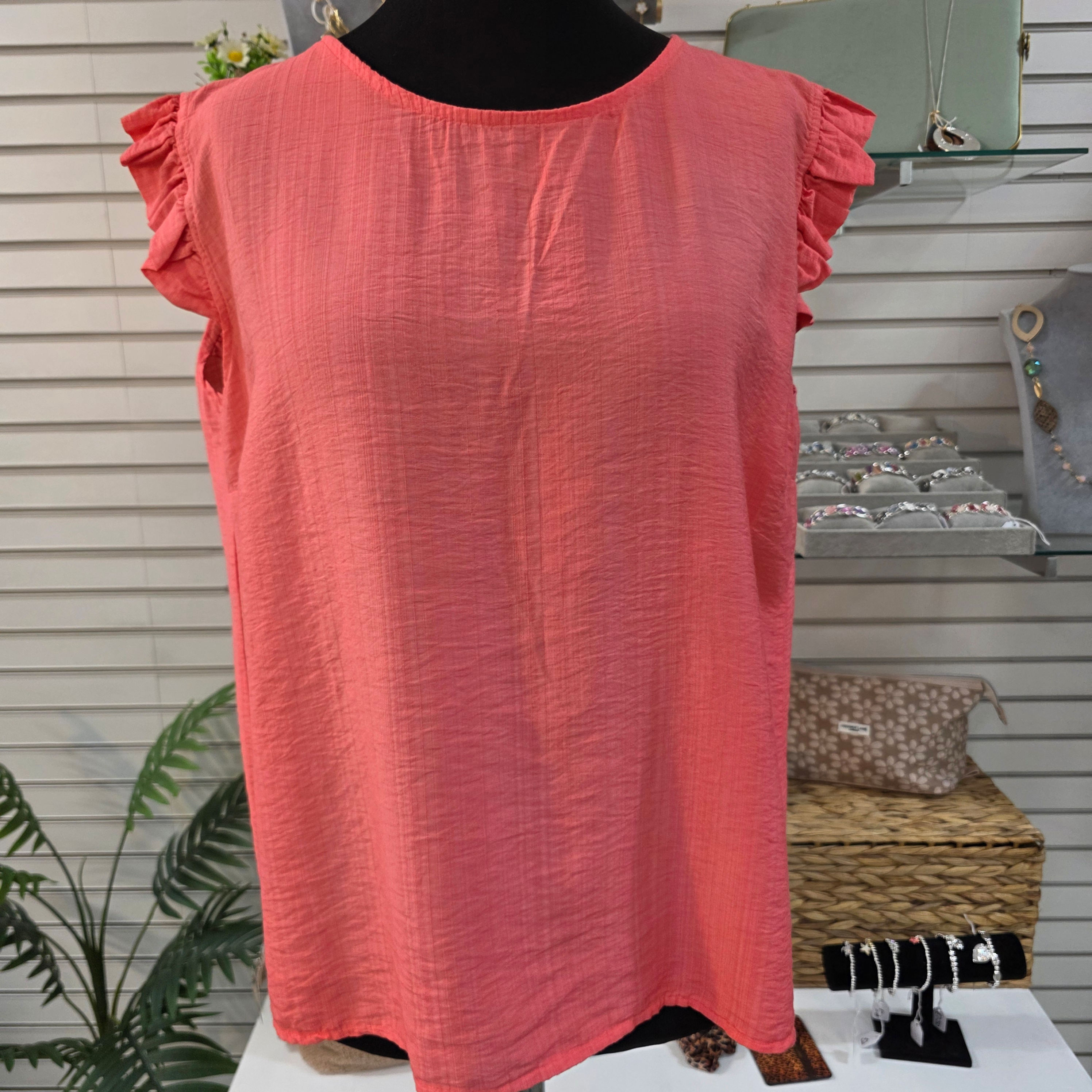Flamingo Pink Button Back Top