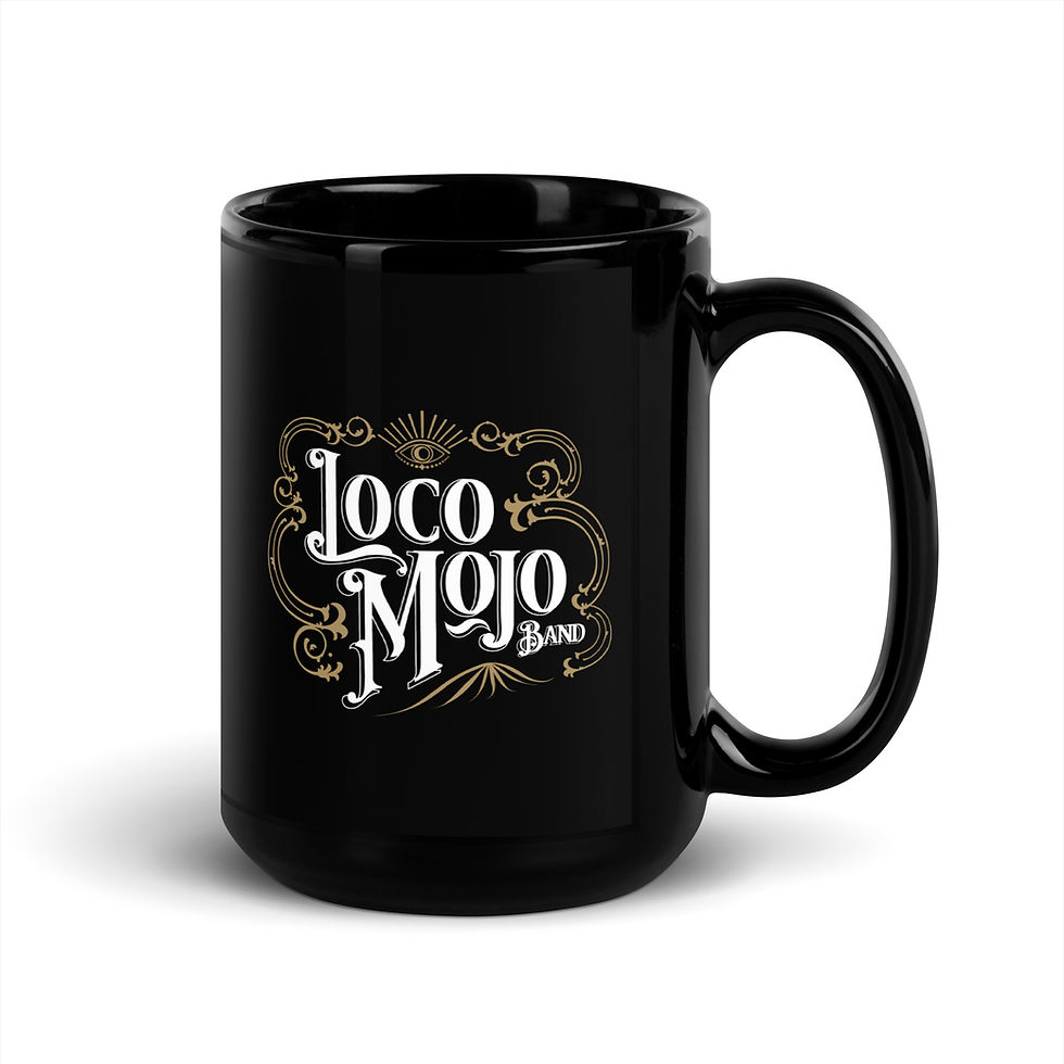 Thumbnail: Black glossy ceramic coffee cup with LocoMojo Logo