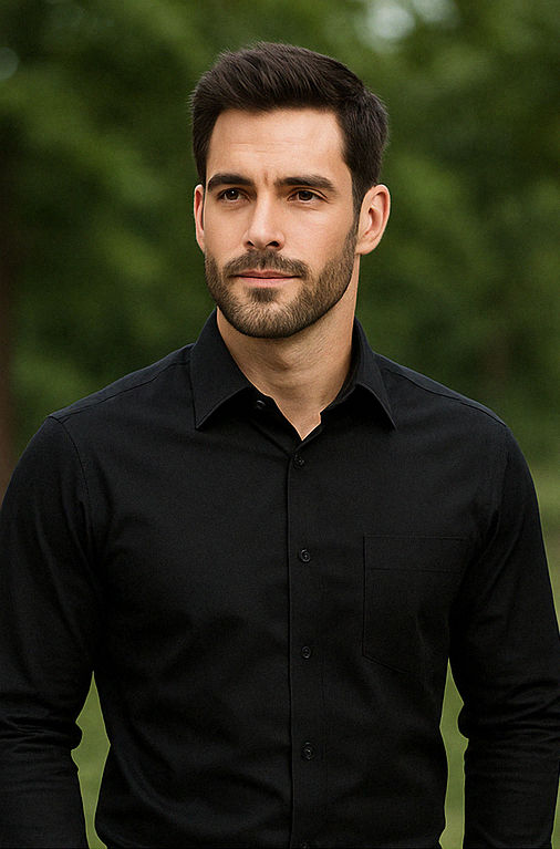 Thumbnail: Frankwil black shirt for men styled for outdoor smart casual or evening events – minimal and classy