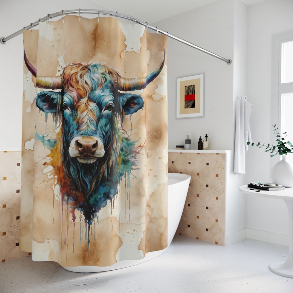 Thumbnail: Longhorn Steer Rainbow Western Cattle Texas Shower Curtain - TAN