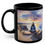 Thumbnail: Black ceramic 11oz coffee mug with watercolor style image of cowgirl watching an ocean sunset 