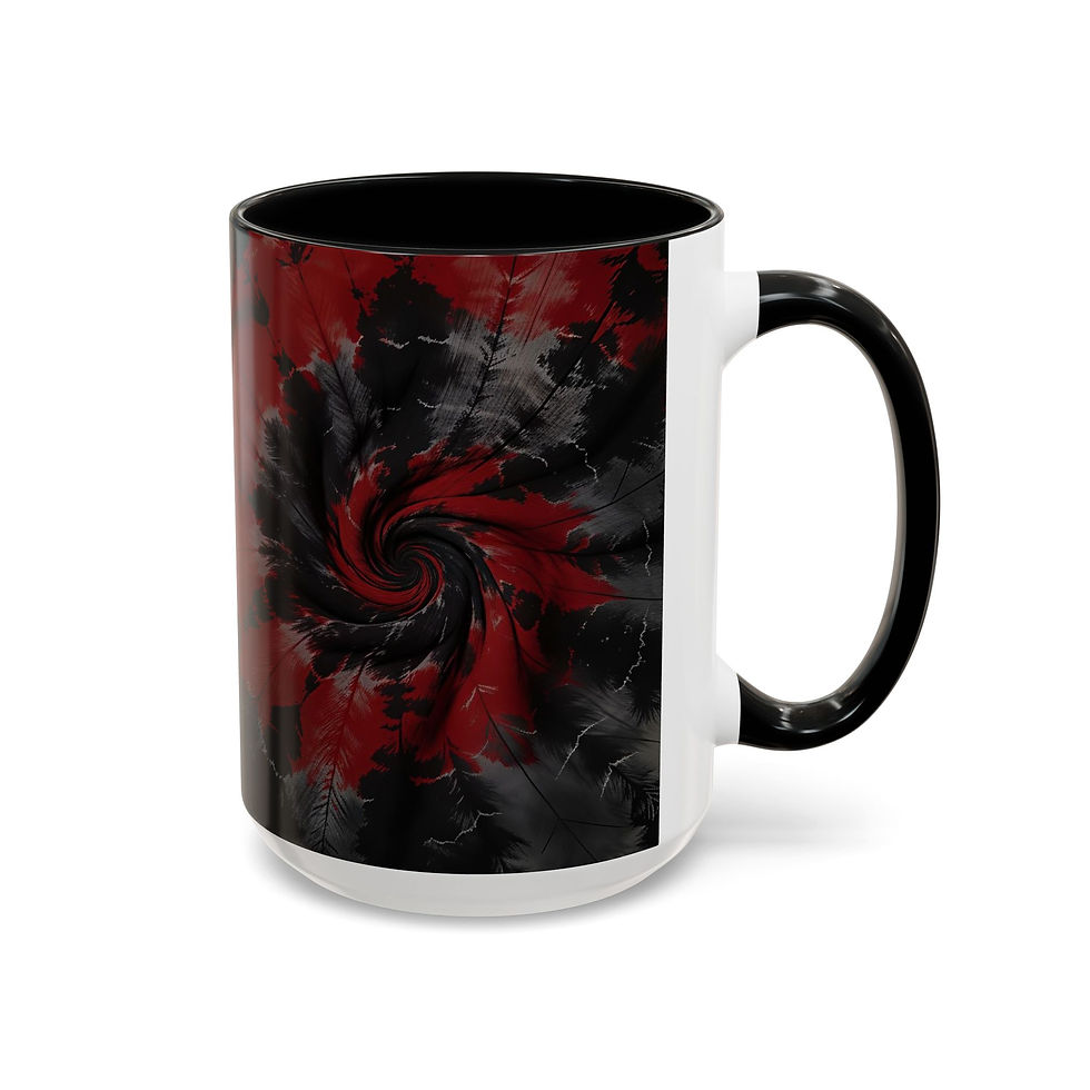 Thumbnail: Tie-Dye Inspired Black, Red & Gray Accent Coffee Mug – Vibrant Fluid Art 11/15oz
