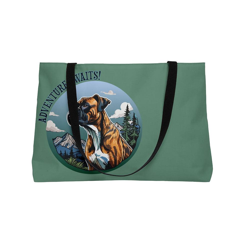 Thumbnail: Adventure Awaits Boxer on Pretty Minty Green Weekender Tote Bag