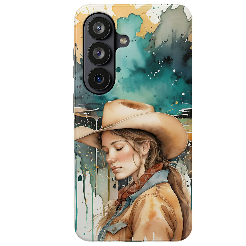 Thumbnail: A beautiful and peaceful cowgirl over a vivid explosion of watercolor. 