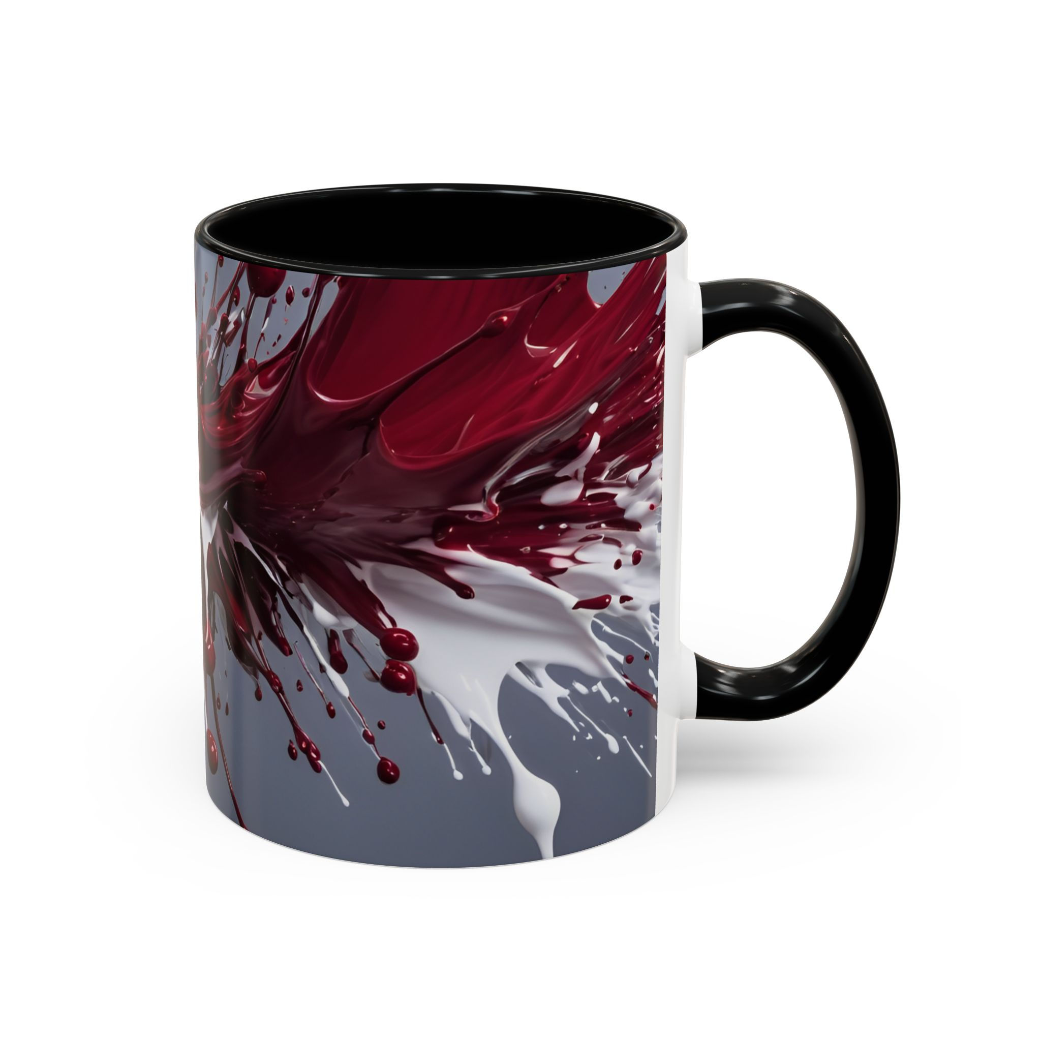 Abstract Maroon, Gray and White Accent Coffee Mug – Vibrant Fluid Art 11/15oz