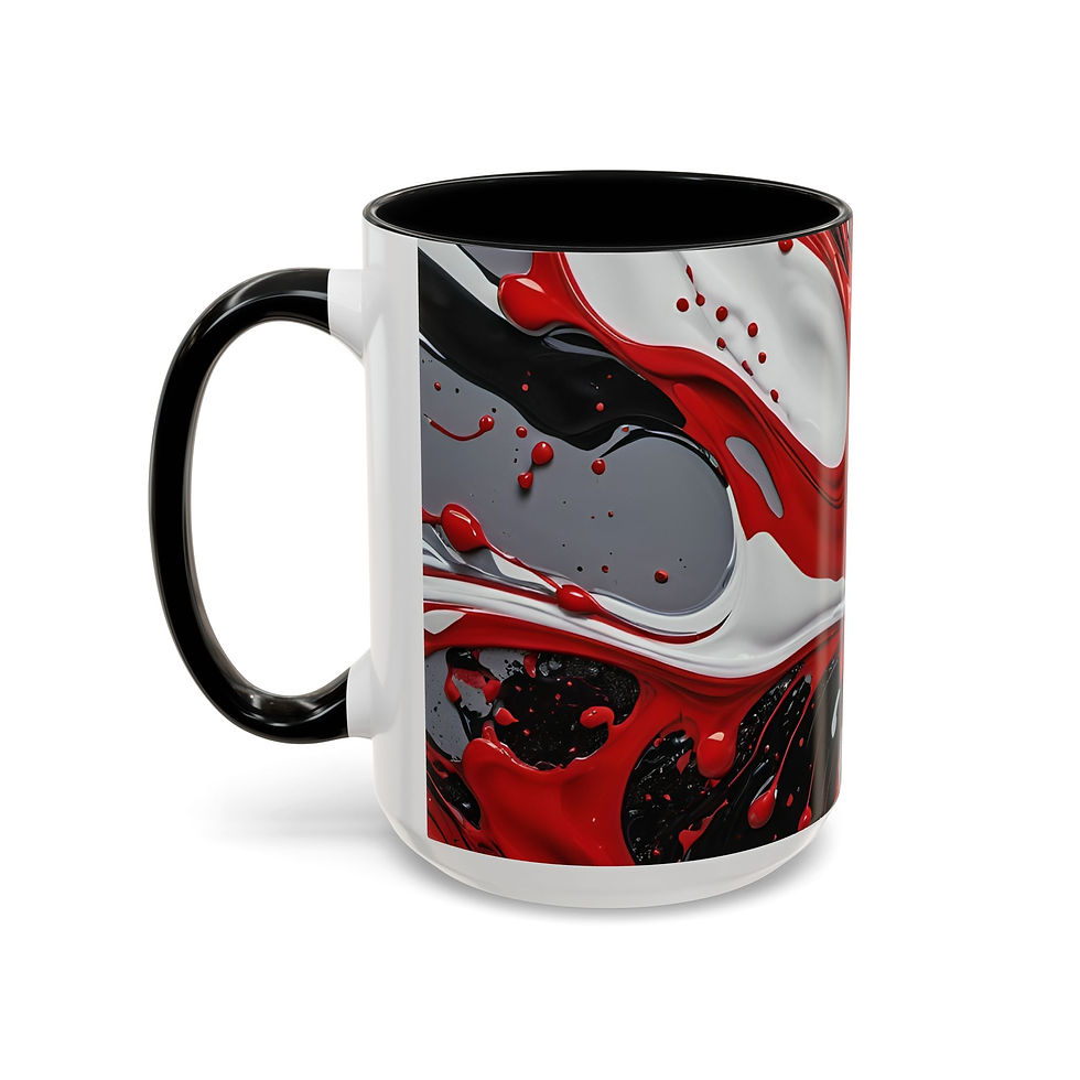 Thumbnail: Abstract Black, Red, Gray & White Accent Coffee Mug – Vibrant Fluid Art 11/15oz