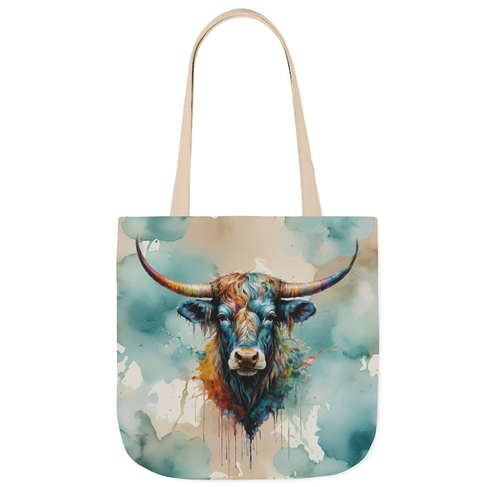 Thumbnail: Watercolor Rainbow Steer Canvas Tote Bag - 3 Color Strap Options & 3 Sizes
