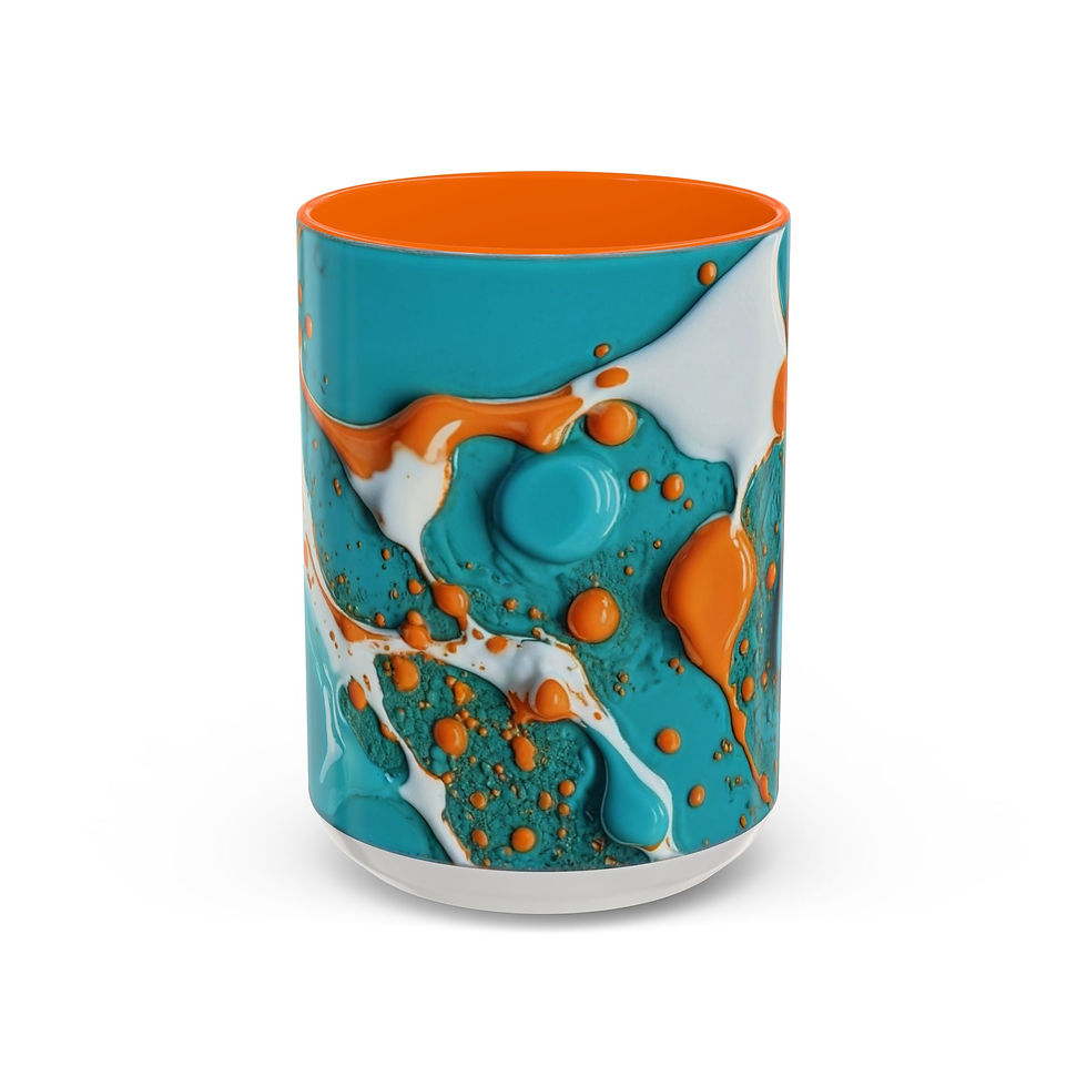 Thumbnail: Abstract Teal & Orange Accent Coffee Mug – Vibrant Fluid Art 11/15oz