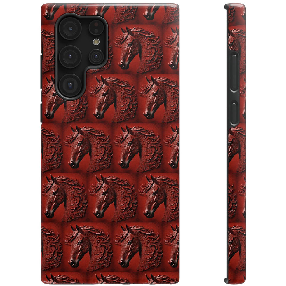 Thumbnail: Elegant and Ornate Carved Deep Red Stone Horse Head Cell Cases - iPhone / Galaxy