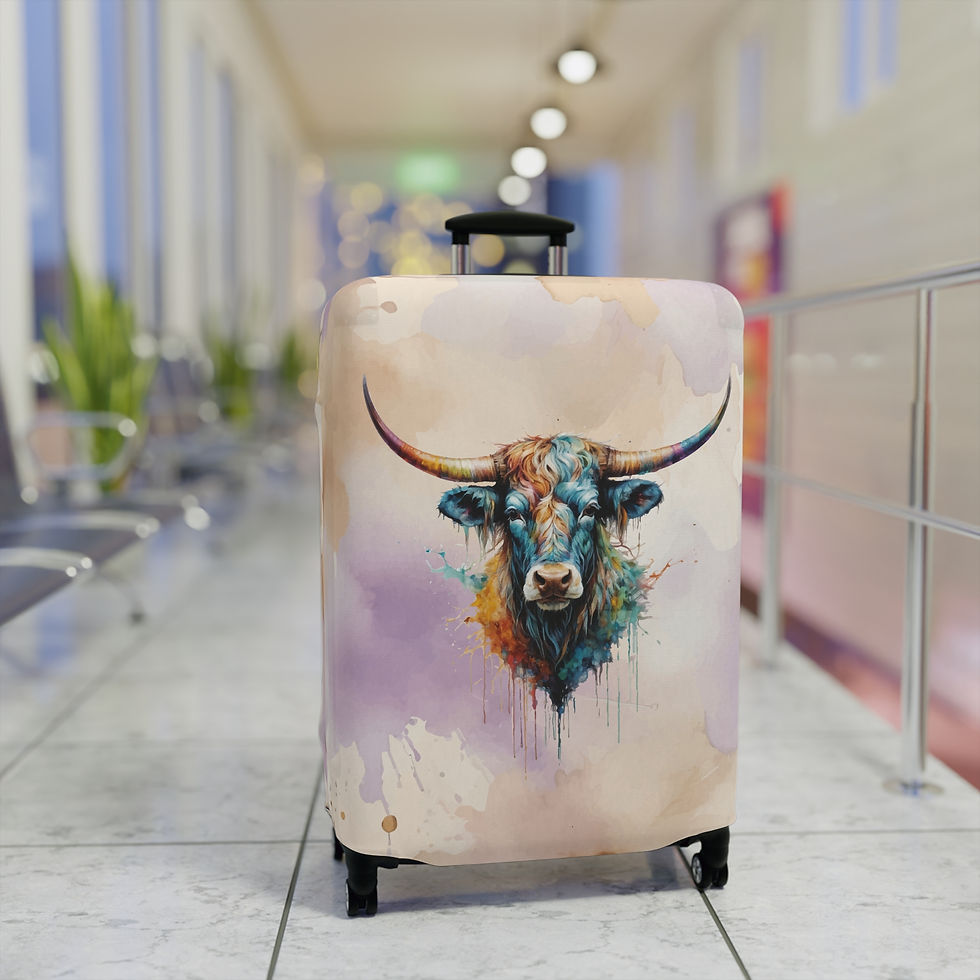 Thumbnail: Watercolor Steer Longhorn Western Stretch Luggage Cover - 3 Sizes 