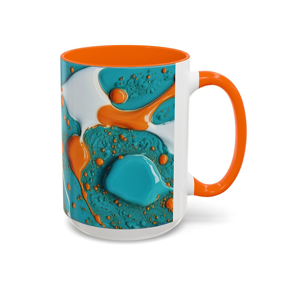 Thumbnail: Abstract Teal & Orange Accent Coffee Mug – Vibrant Fluid Art 11/15oz