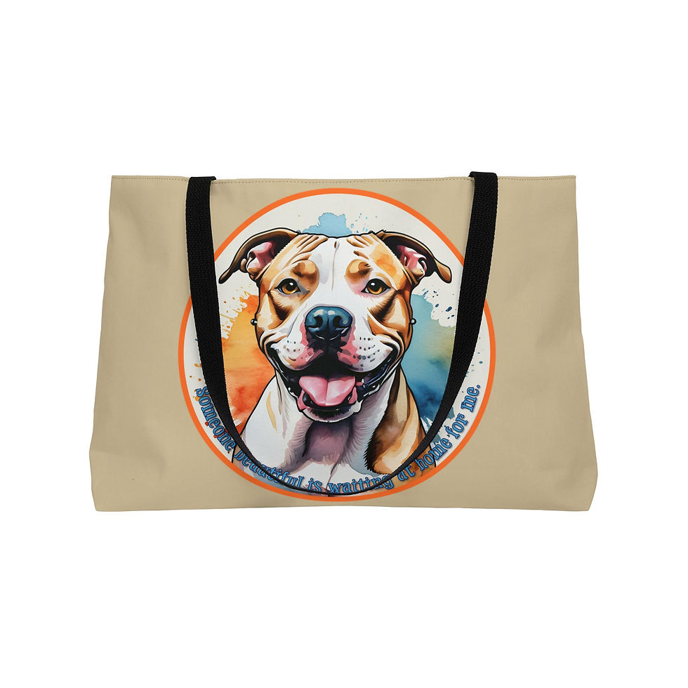 Thumbnail: Tan & White Pittie "Someone Beautiful Waits at Home for Me" Weekender Bag