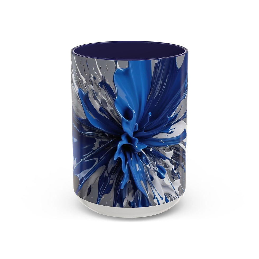Thumbnail: Abstract Blue, Silver & White Coffee Mug – Vibrant Fluid Art 11/15oz