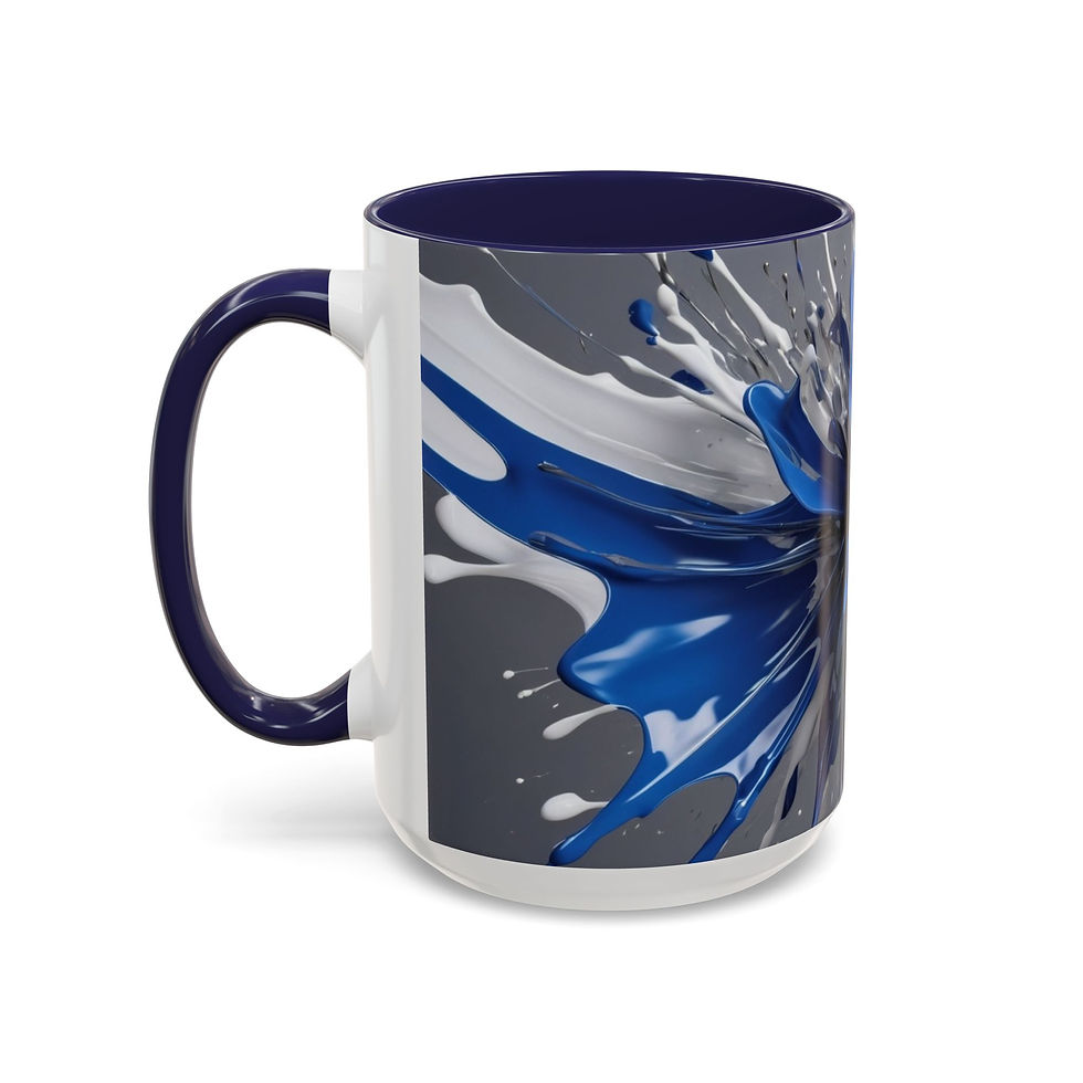Thumbnail: Abstract Blue, Silver & White Coffee Mug – Vibrant Fluid Art 11/15oz