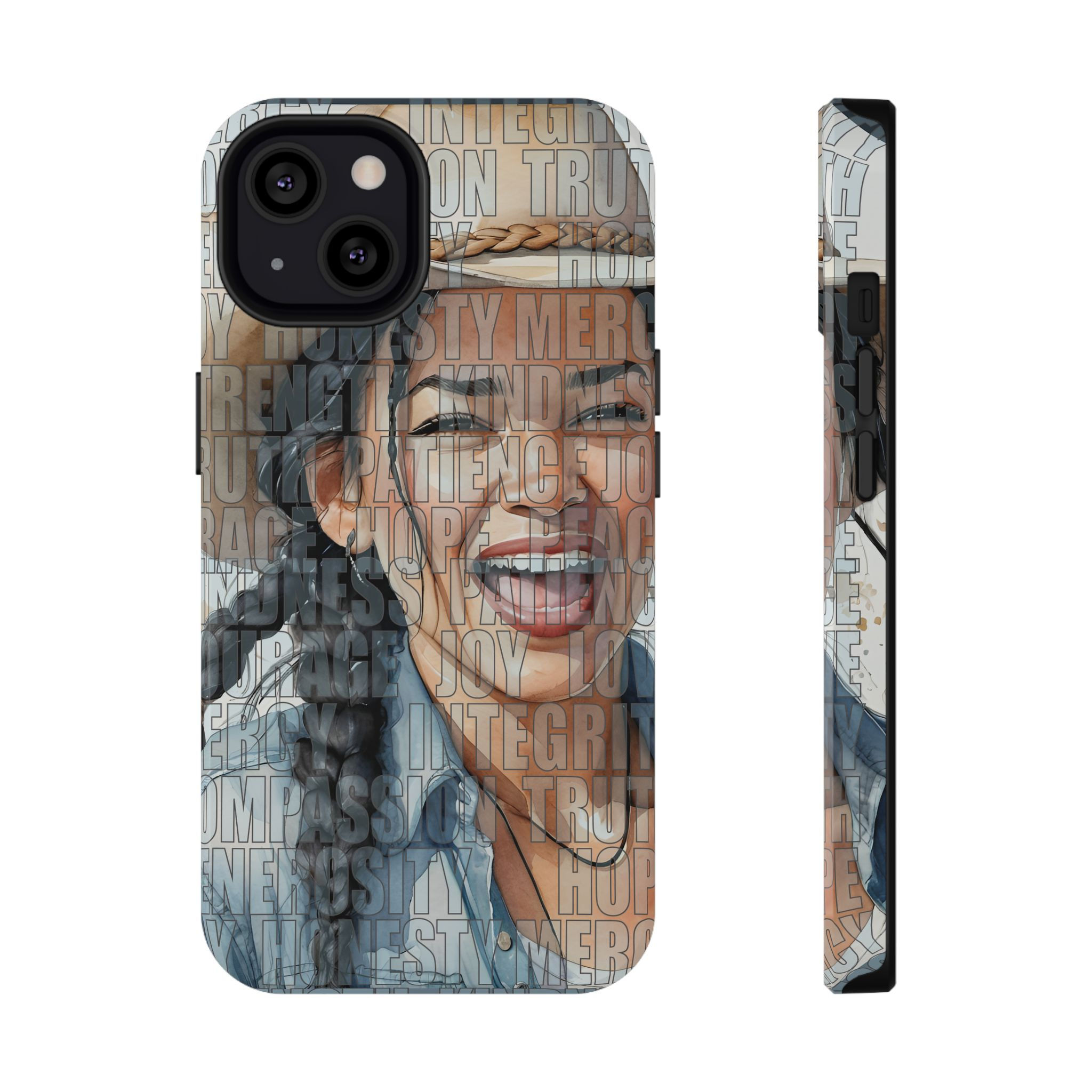 Young Laughing Dark-Haired Cowgirl Western Values Impact-Resistant Phone Cases