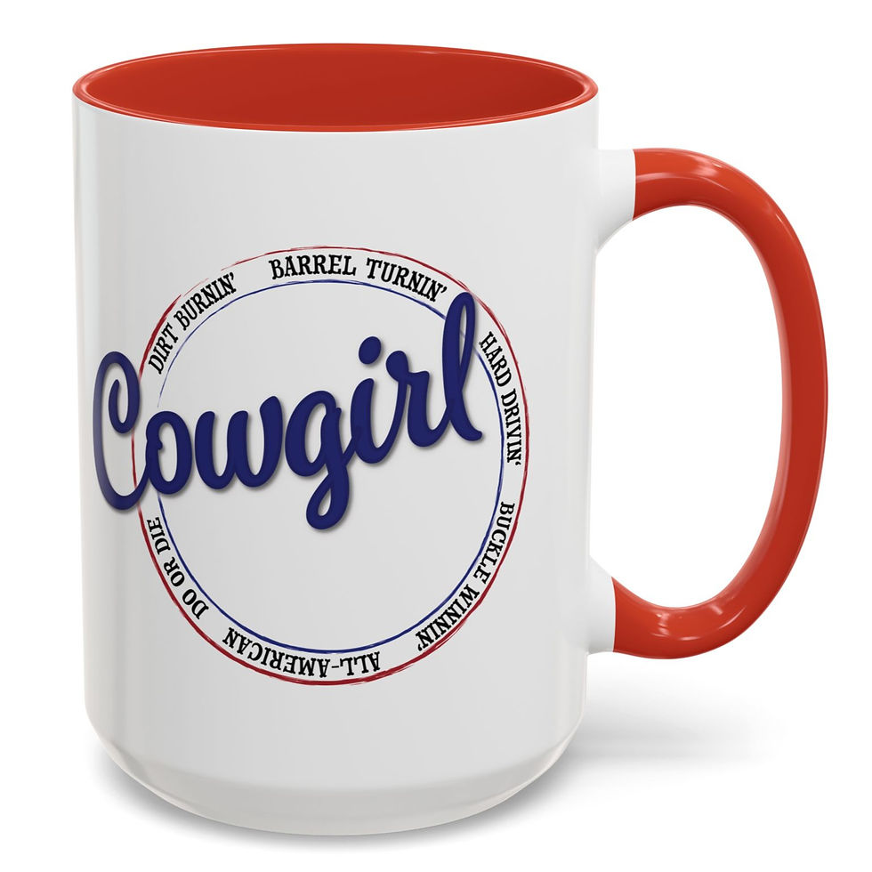 Thumbnail: 15oz. Red. Do or Die Cowgirl barrel racing design coffee cup.
