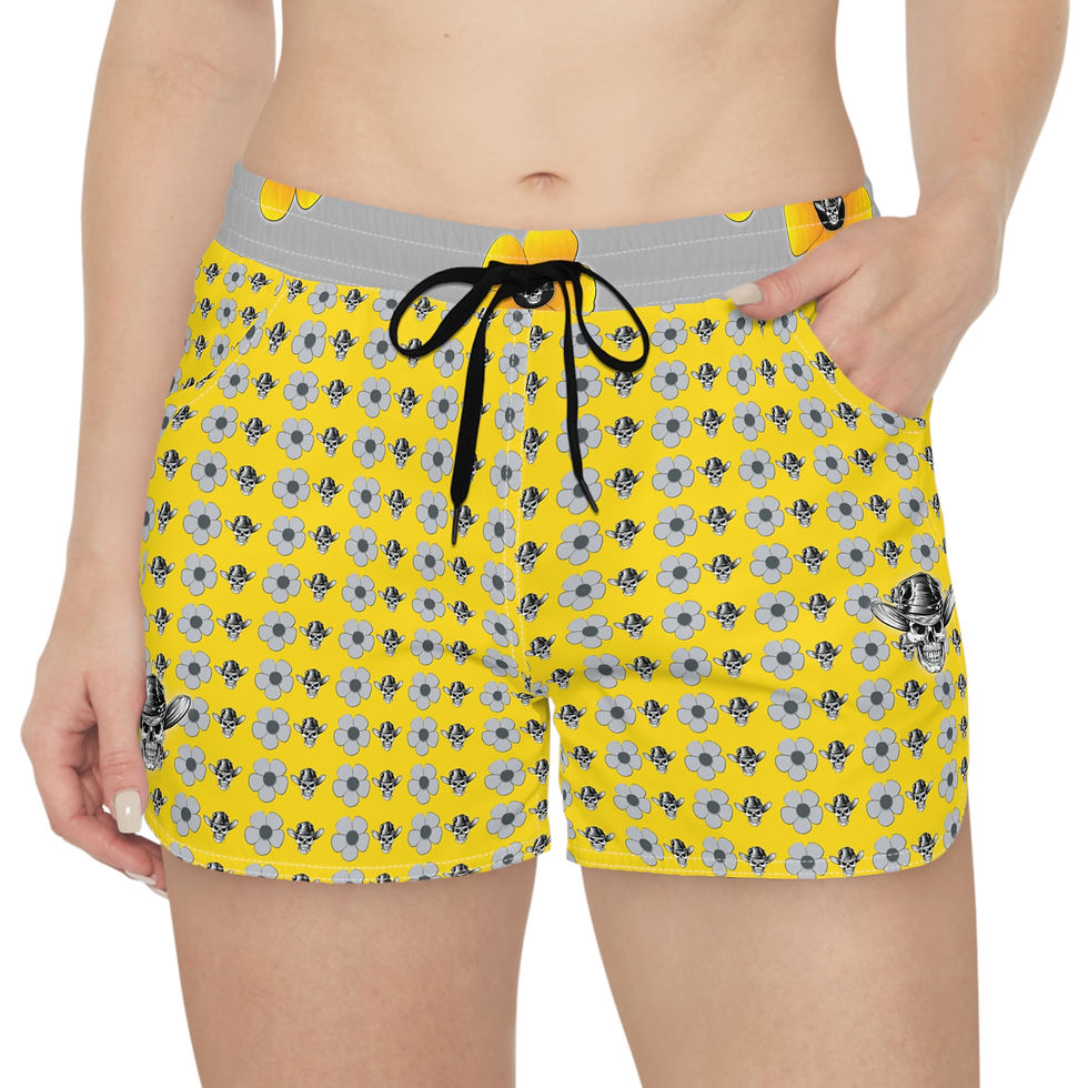 Thumbnail: SkullDaisy Women's Yellow Skulls and Daisies Casual Shorts - SM to 2XL