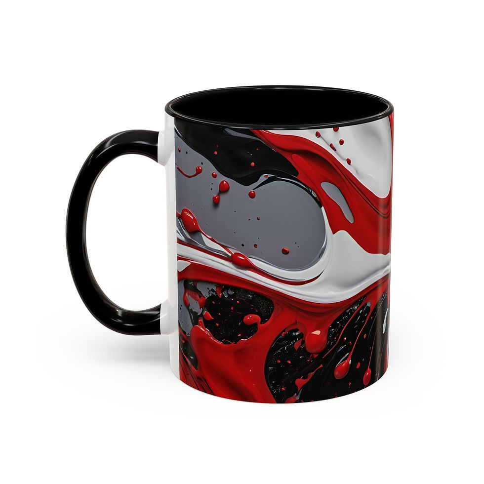 Thumbnail: Abstract Black, Red, Gray & White Accent Coffee Mug – Vibrant Fluid Art 11/15oz