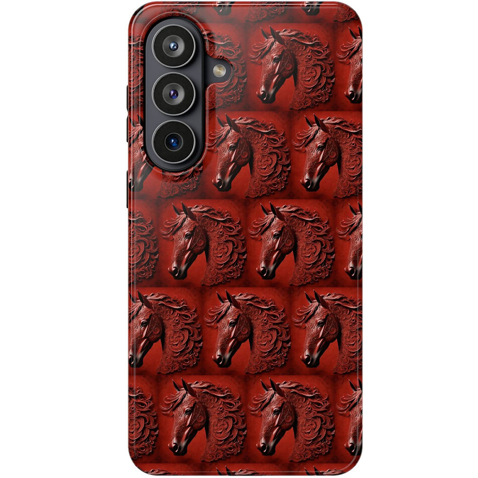 Thumbnail: Elegant and Ornate Carved Deep Red Stone Horse Head Cell Cases - iPhone / Galaxy