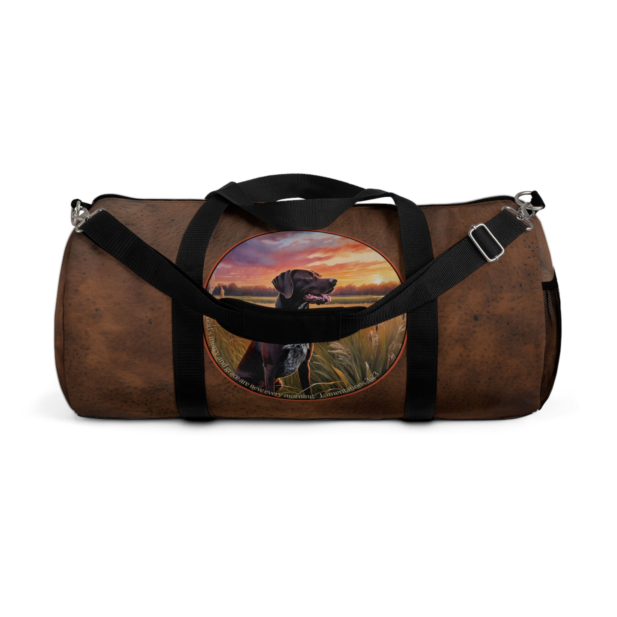 German Shorthaired Pointer Leather Look Duffel Bag Lamentations Verse- 2 Sizes  