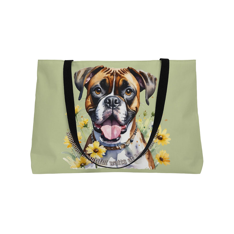 Thumbnail: Brindle Boxer "Someone Beautiful Waits at Home for Me" Weekender Bag