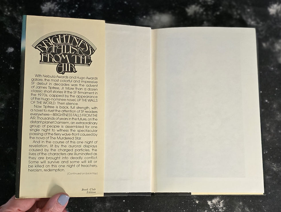 Thumbnail: Brightness Falls From The Air, James Tiptree 1985 (Alice Bradley Sheldon)