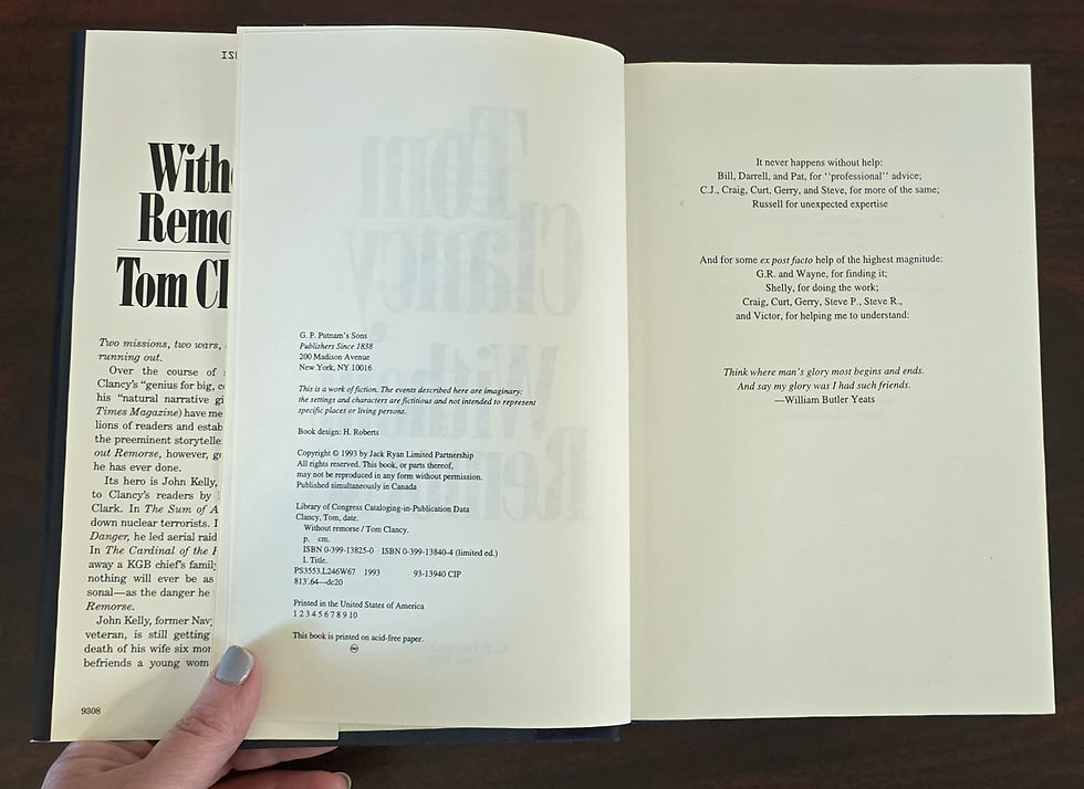 Thumbnail: Without Remorse by Tom Clancy 1993 First Edition HCDJ