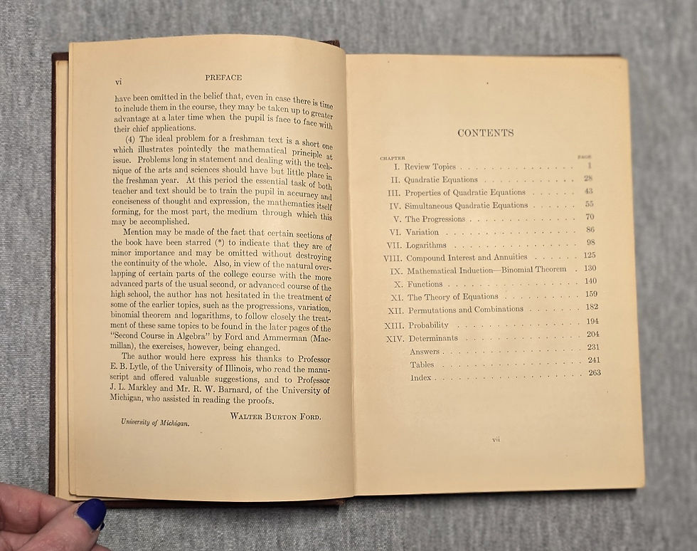 Thumbnail: A Brief Course In College Algebra by Walter Burton Ford, 1924.