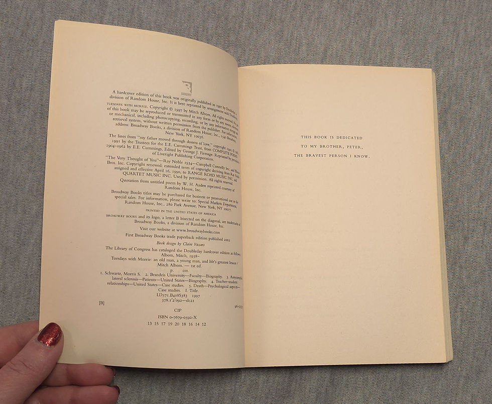 Thumbnail: Tuesdays With Morrie by Mitch Albom, 1997.