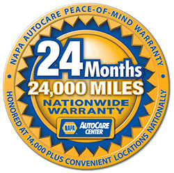 Autocare center nationwide warranty for 24 months or 24,000 miles logo.