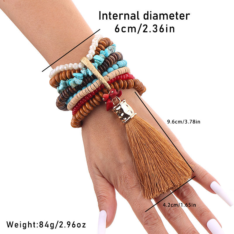 Thumbnail: Boho Coastal Tassel Wrap Bracelet