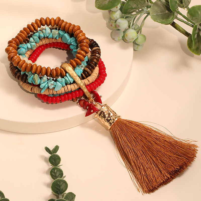 Thumbnail: Boho Coastal Tassel Wrap Bracelet