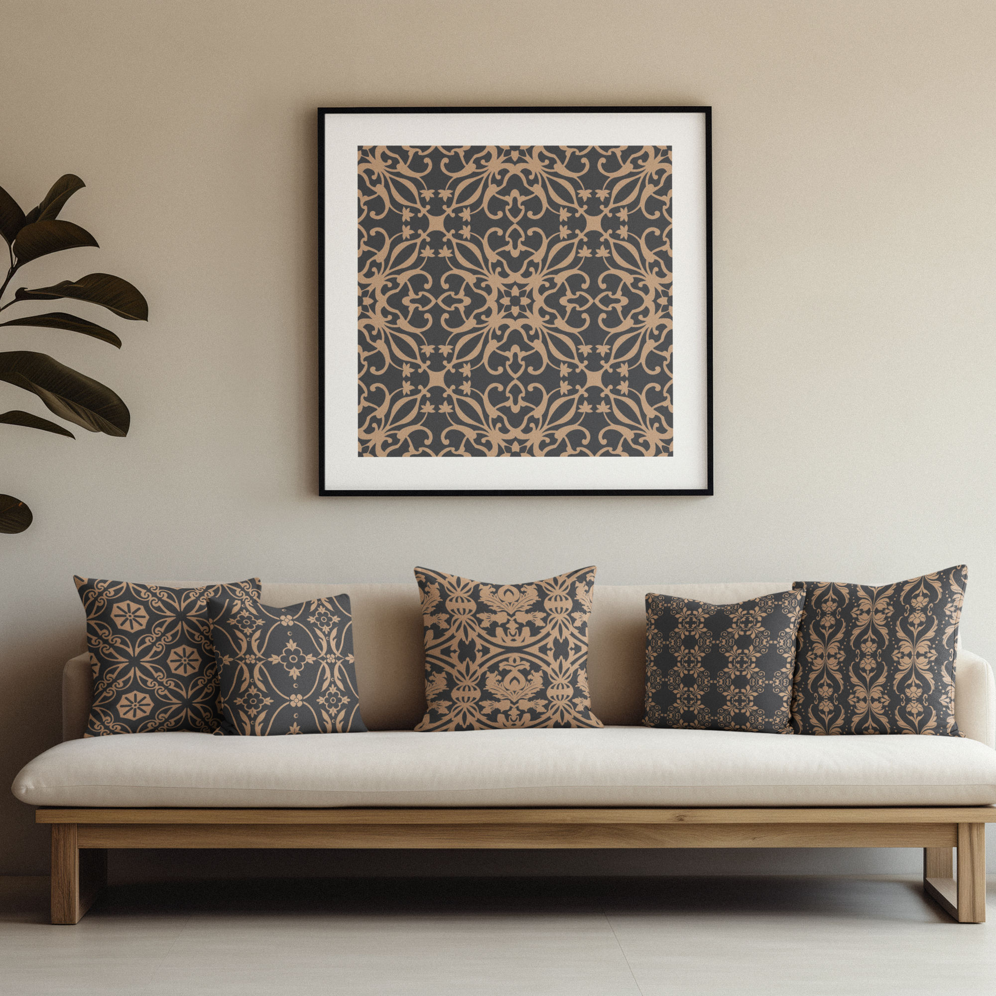 Damask Beige & Grey - Set 6