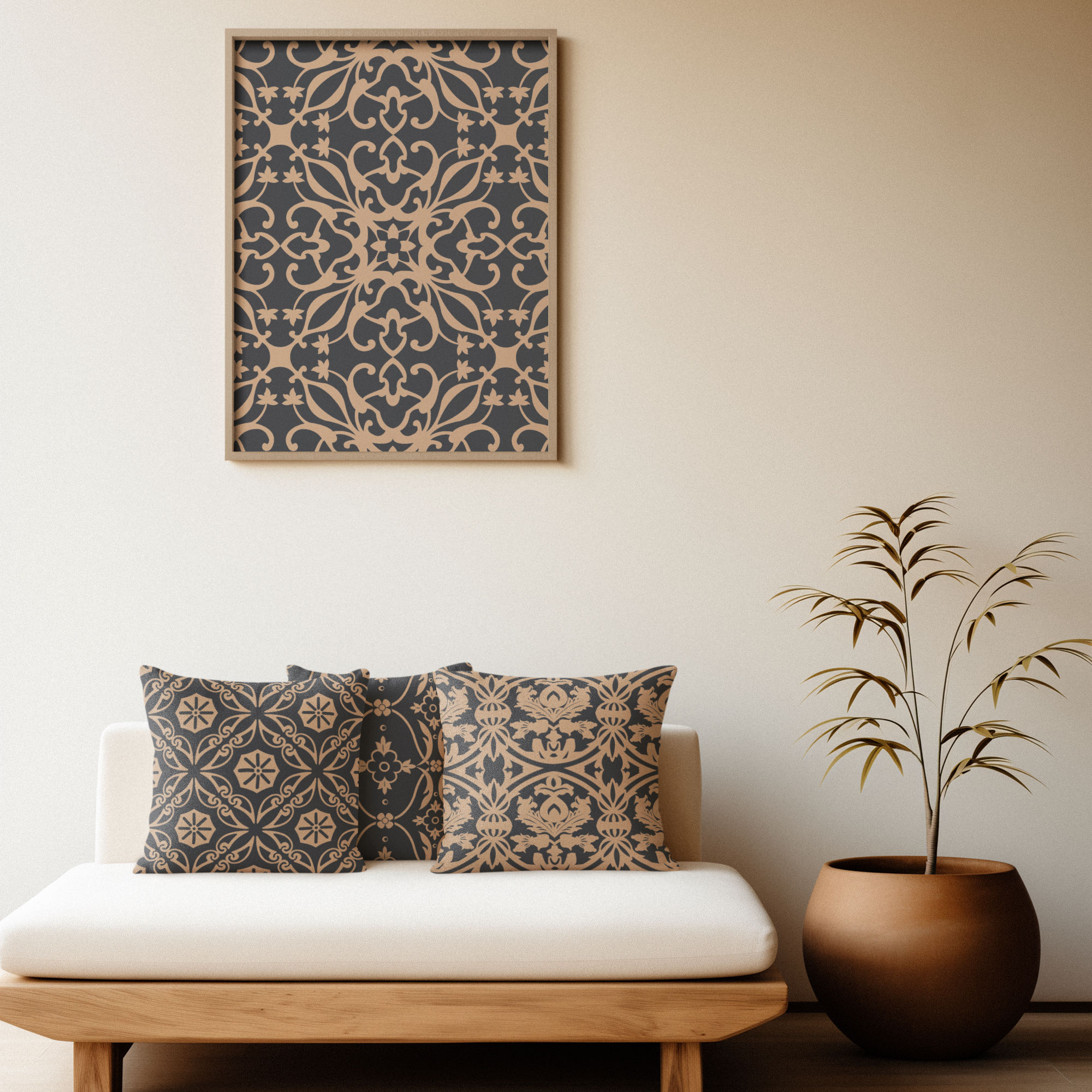 Damask Beige & Grey - Set 4