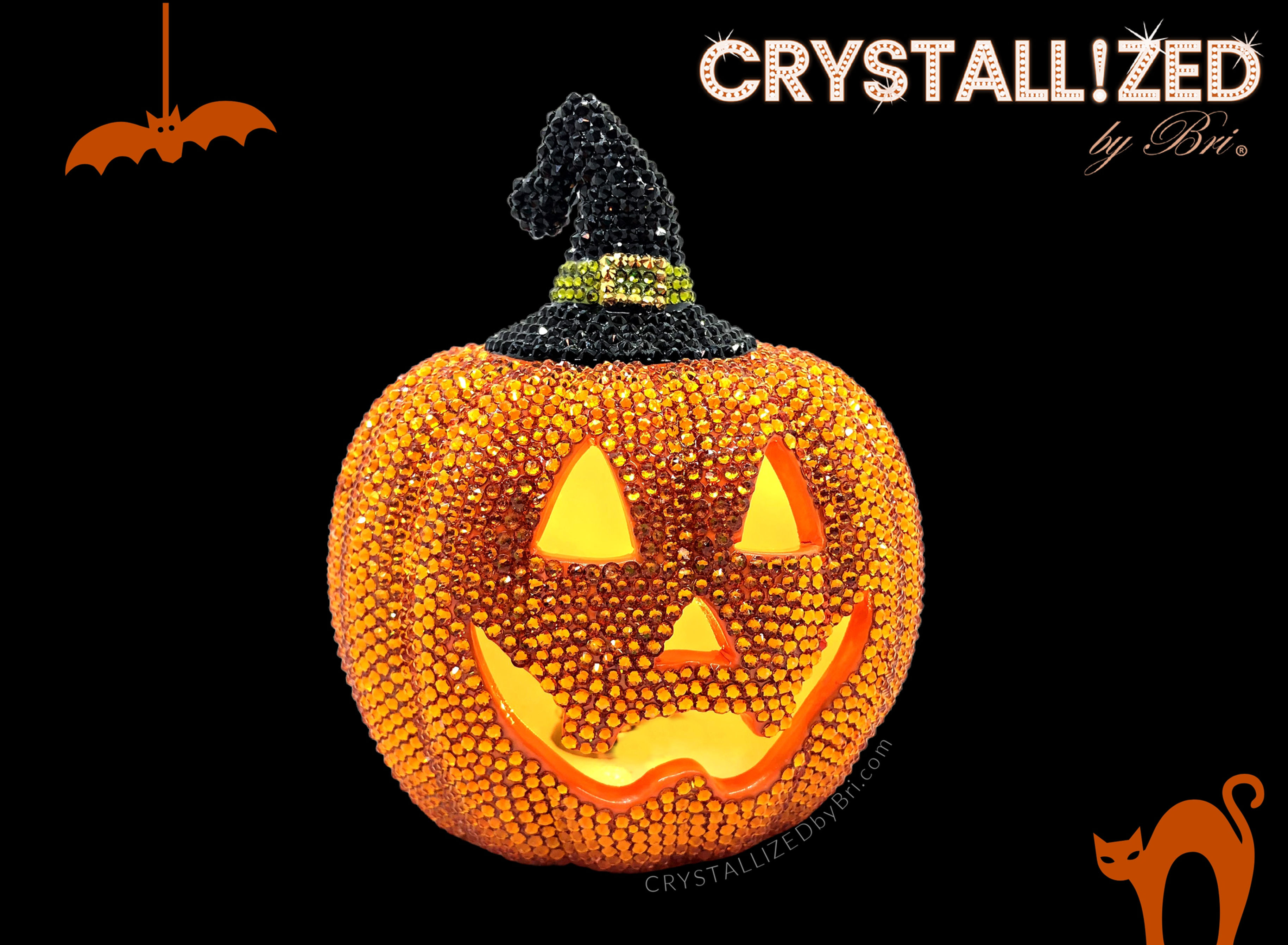 Bedazzled Swarovski crystal holiday décor Halloween pumpkin light up ceramic bling by crystallized by bri