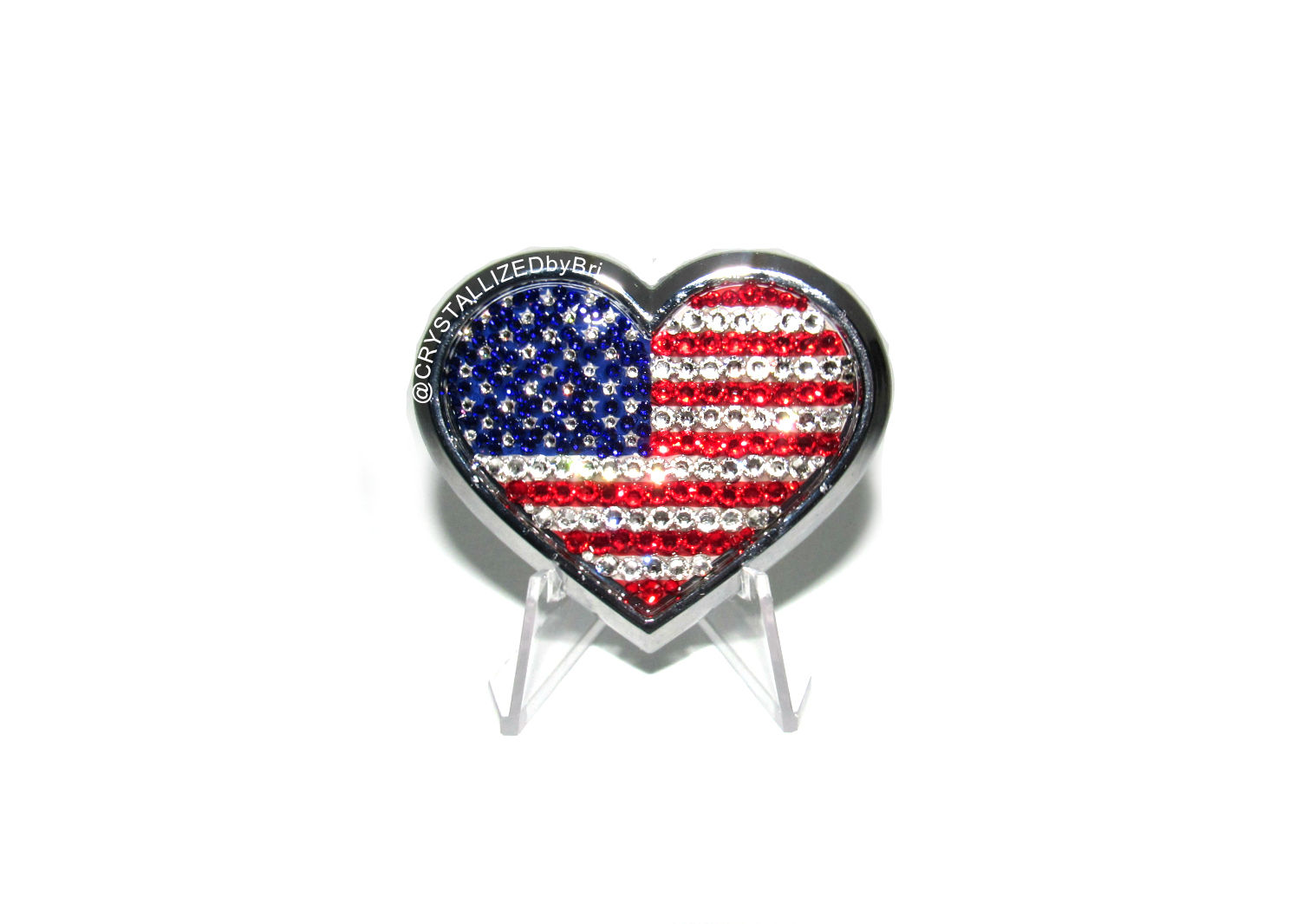 bedazzled swarovski crystal country flag car emblem chrome 3d usa heart