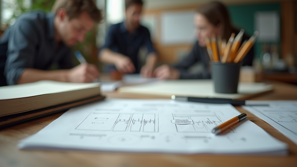 Close-up view of educational materials and workshop tools on a table