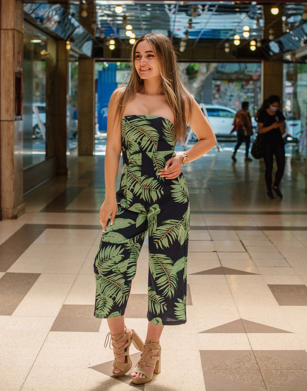 Enterito straples azul hojas