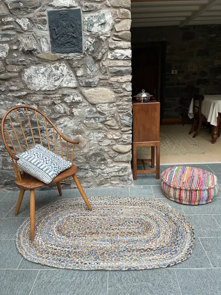 Jeannie Oval Rug Jute Braided Mat with Recycled Blue Denim (60cm x 90cm)