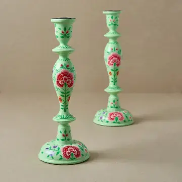 Thumbnail: Hand-painted Wooden Candlestick - Floral